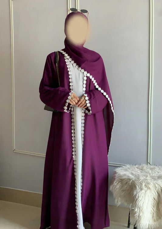 Lacey kimono Abaya with Attached Inner With lacey Scarf