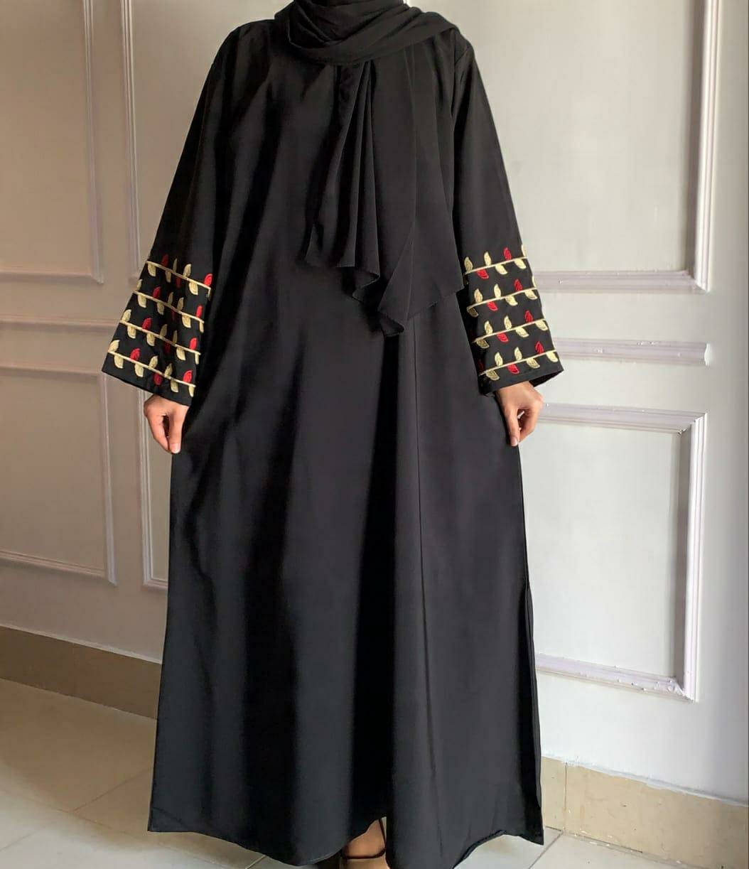 Black Abaya with Sleeves Embroidery