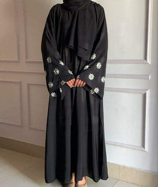 Black Abaya with Sleeves Embroidery
